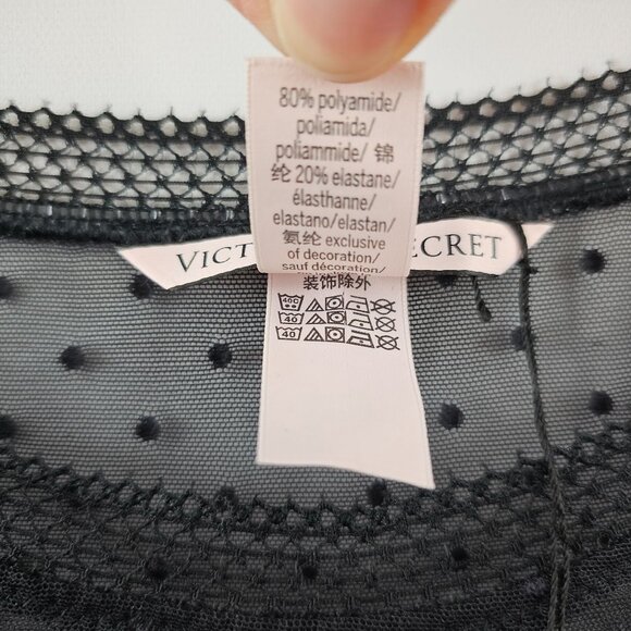 Victorias Secret Sheer Top Black Polka Dot Mesh XS Sexy Whimsigoth Vampy NEW - Picture 5 of 11